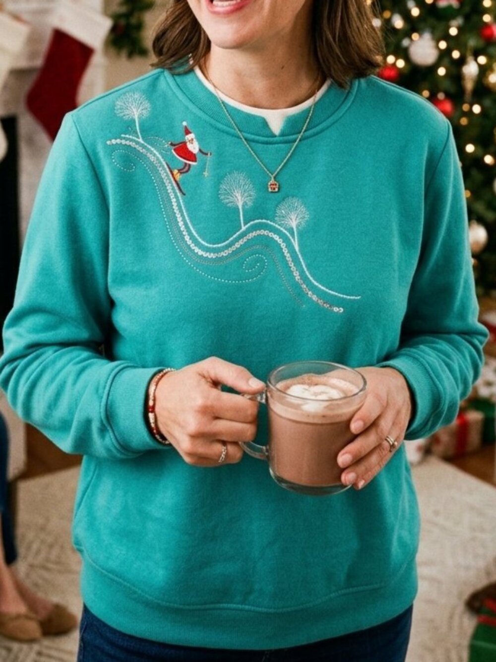 Breckenridge Woman's Green Holiday Christmas Sweatshirt Size M Festive